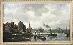 Martin van Waning, Hollands havengezicht, Olieverf op linnen