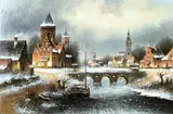 Gerard Nijland, Hollands wintergezicht met kanaal, Olieverf op paneel