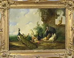 Albertus Verhoesen, Landschap met pluimvee, Olieverf op linnen