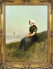 Philip Windt, Vissersvrouw in de duinen, Olieverf op paneel