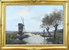 Onduidelijk gesigneerd, Poldergezicht, Gouache op papier