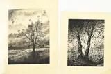 Twee werken van Tom Anema, Bomen in landschap, 1928, Sepia op papier