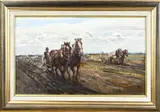 Jan Dingemans, Boeren met paardenspan aan het eggen, Olieverf op paneel