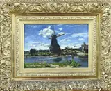 Evert Moll, Hollands landschap met windmolen, Olieverf op schilderskarton