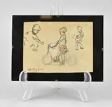 Gesigneerd Willy S, Willy S., Jongen met step, Studie tekening
