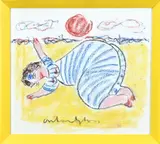 Anton Heyboer, Vrouw in badkleding op strand, Pastel op papier