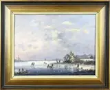 H. Vos, Hollandse romantische ijspret, Olieverf op linnen