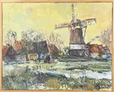 Joeri Didenko, Hollands dorpsgezicht met windmolen, 1995, Olieverf op linnen