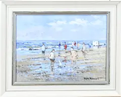 A.F. van Noort, Strandgezicht Zandvoort, Olieverf op paneel