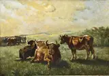 J.H.S. de Haas, Landschap met koeien, Olieverf op linnen