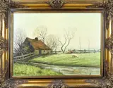 Gerard Krol, Landschap met Twentse boerderij, Olieverf op linnen