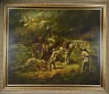 Groot werk van Jacques van Mourik, Landarbeiders met paardenspan, Olieverf op linnen (marouflé)