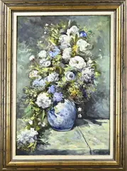 Ton Anconé, Vaas met bloemen, Olieverf op linnen