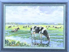 K. Alee, Landschap met koeien, Olieverf op linnen