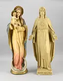 2x Religieus Heilig figuur, 1900, Twee antiek, religieuze Heilig beelden van gips