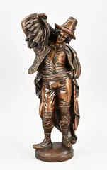 Houten beeld, Boer met korenschoven, 19e Eeuws notenhout gestoken figuur