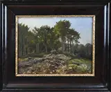 d.a Heinrich Böhmer, Landschap met houtstapels, Olieverf op paneel