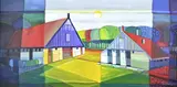 Lony Wing, Twents coulissen landschap, Acryl op linnen