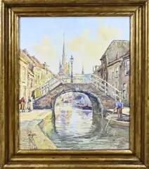 Hendrik Schaap, Stadsgezicht Delft, Gouache op papier