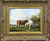 Jacobus Nic. Tjarda vanStarkenborgh, Koeien in landschap, Olieverf op paneel