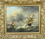 Govert van Emmerik, Schepen op ruwe zee, Olieverf op paneel