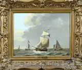Monogram J.H.K., Zeegezicht met zeilboten, Olieverf op paneel