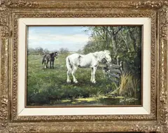Dirk Meesters, Paarden in de wei, Olieverf op linnen