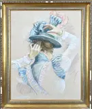 Tonny Holsbergen, Dame met hoed, Pastel op papier
