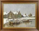 Adrianus van der Schouw, Hollandse haven in de winter, Olieverf op linnen