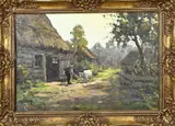 M. Ottee, Boerderij met boer en geit, Olieverf op linnen