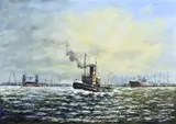 Leo Scheen, Haven van Rotterdam, Olieverf op paneel