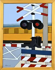 Henk Bernink, Spoorwegovergang, Acryl op linnen