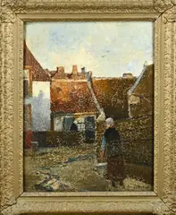 German Grobe, Dorpsgezicht Katwijk, Olieverf op schilderskarton