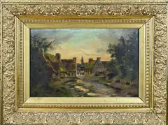 Monogram A.G., Dorpsgezicht, Olieverf op linnen