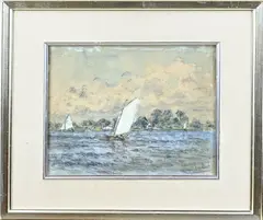Piet de Regt, Zeilboten op Markermeer, Gemengde techniek op papier