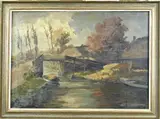 J. Benneke, Landschap Giethoorn, Olieverf op linnen