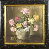 Onduidelijk gesigneerd, Gemberpot met rozen, Pastel op papier