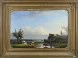 Jan Jacob Fels, Panoramisch landschap met vee, Olieverf op linnen