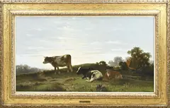 Cornelis Westerbeek, Landschap met rustende koeien, Olieverf op linnen