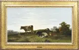 Cornelis Westerbeek, Landschap met rustende koeien, Olieverf op linnen