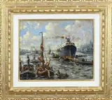 Evert Moll, Rotterdamse haven, Olieverf op linnen