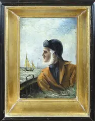 Onduid. gesign., Visser met pijp, Olieverf op paneel