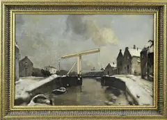 Ype Wenning, Oudewater in de winter, Olieverf op linnen