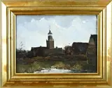 Leendert van der Vlist, Gezicht op Nieuwkoop, Olieverf op linnen