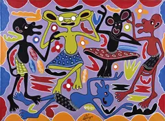 Sasa Naonoa by George Lilanga, Olieverf op linnen, offered Apr 2024