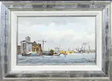 Frits Goosen, Rotterdamse haven, Olieverf op paneel