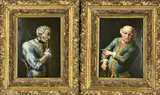 Vroeg 19e eeuws pendant, Oude officieren, Olieverf op schilderskarton