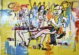 Zeer groot werk van Peter Klashorst, Bar met figuren, Acryl op linnen
