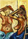 Harry Mutasa, Naakte dame voor spiegel, 1973, Olieverf op paneel