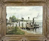 H. Berbers, Hollands havengezicht, Olieverf op linnen
